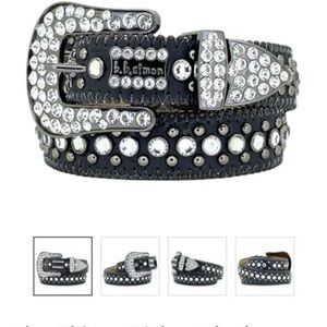 B.B. Simon Black Crystal Embellished Belt